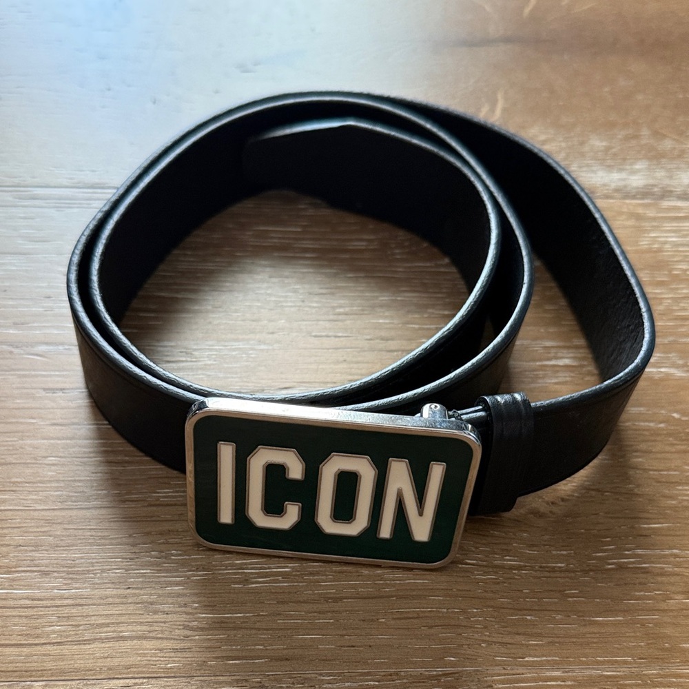 D Squared Black Leather Belt with ICON Buckle